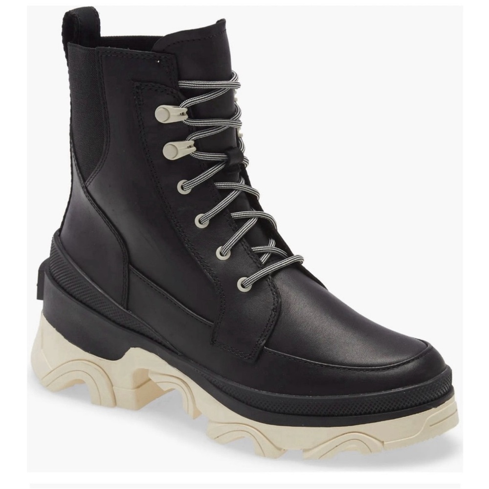 Sorel Brex Waterproof Chunky Lace-up Boots In Chalk Black Size 11 $180 MSRP